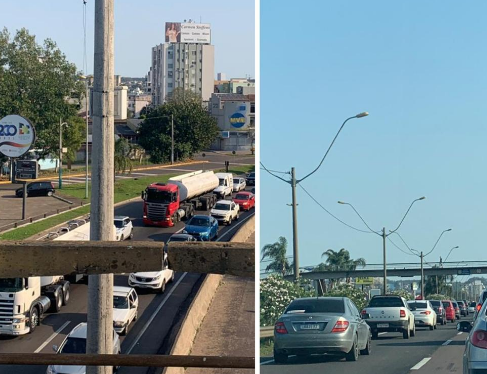 VÍDEO: Freeway lotada e BR-116, na ponte do Rio do Sinos congestionada nos dois sentidos