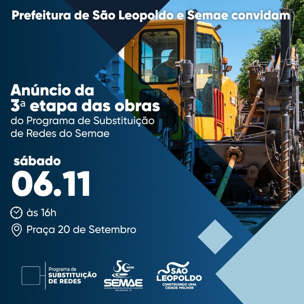 Com música na praça 20 de Setembro, prefeito e vice de São Leopoldo irão anunciar etapa final do Programa de Substituição de Redes